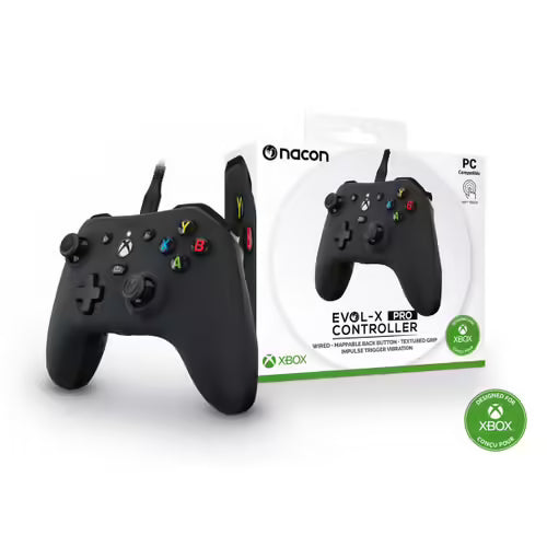 Nacon EVOL-X kabelgebundener Controller in Schwarz für Xbox Series X/S, PC-kompatibel mit abnehmbarem 3-Meter-Kabel